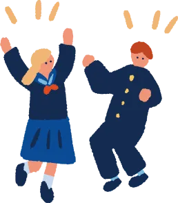 話し合って盛り上がる学生のイラスト