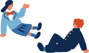 横たわって話し合う学生のイラスト
