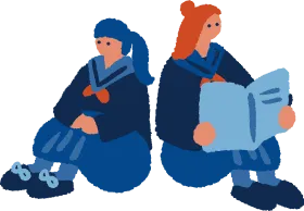 ノートを見て座る学生のイラスト