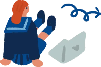 パソコンの横で座る女子学生のイラスト